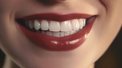 woman's mouth with white teeth, in the style of dark emerald and maroon