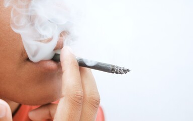 People smoking cigarette, white background