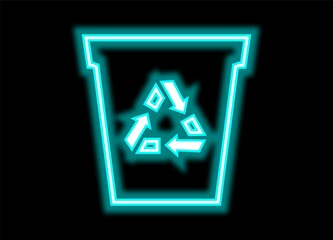 recycle bin neon glowing on black