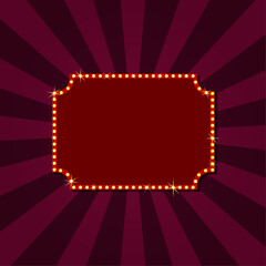 Retro red lightbox. Carnival banner with lights. Festival banner.
