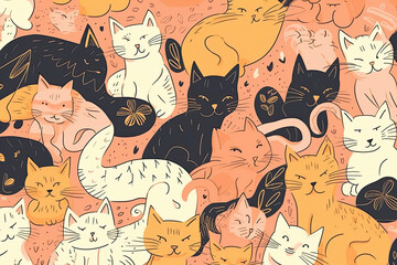 Seamless pattern with cute colorful Kittens. Creative childish pink texture