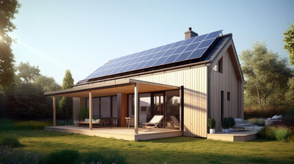 Fototapeta na wymiar Solar-Powered House with Sustainable Features and Modern Design