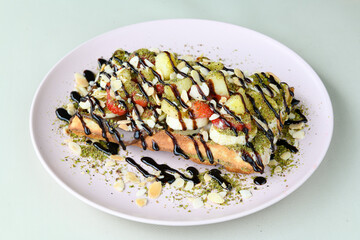 Homemade Belgium Waffles with Blueberries and Almonds. Classic , double bubble waffle. Kulah waffle.