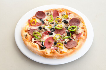 Delicious mixed pizza with rich content. Menu concept of choice and diversity. Karisik pizza