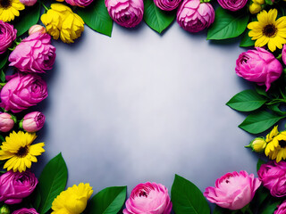 frame made of flowers, copy space, design asset background