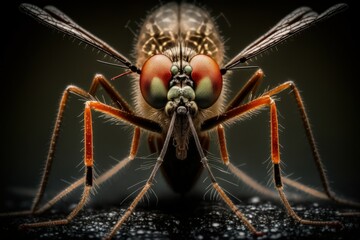 Mosquito close-up, macro with selective focus. AI generated, human enhanced