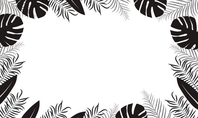 Fototapeta na wymiar Tropical background with black palm leaves with space for dough
