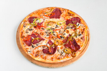Delicious mixed pizza with rich content. Menu concept of choice and diversity. Karisik pizza