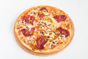 Delicious mixed pizza with rich content. Menu concept of choice and diversity. Karisik pizza