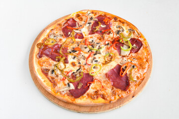 Delicious mixed pizza with rich content. Menu concept of choice and diversity. Karisik pizza