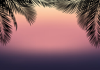 Fototapeta na wymiar Palm Tropical Leaves And Poster With Pink Background