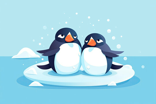 Two cute penguins on ice floe.