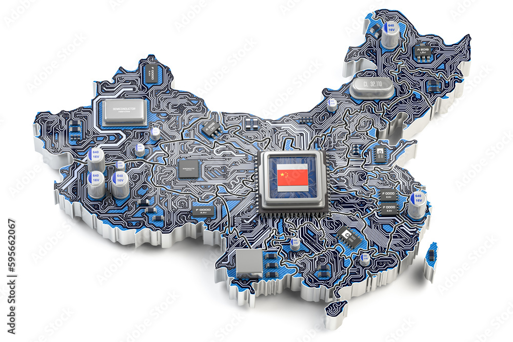 Poster china semiconductor industry, computer chips manufacturing and artificial intelligence concept. moth