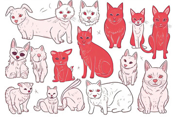 Cute dogs doodle vector set. Cartoon dog or puppy characters design collection with flat color in different poses. Set of funny pet animals isolated on white background