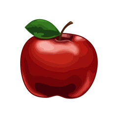 Whole apple.Vector graphics,icon.Color drawing on a white background. Apple separate with twig and leaf.