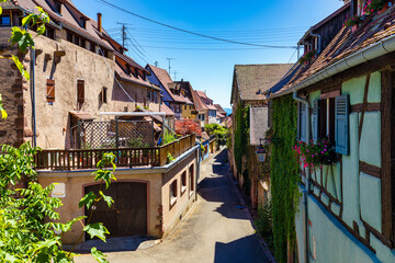 Riquewihr village on Alsatian Wine Route, France. Most beautiful villages of France, Riquewihr in Alsace, famous 