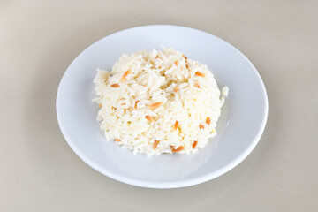 Traditional delicious Turkish food; Turkish style rice pilaf (Turkish name; Arpa sehriyeli. tavuk, kuru fasulyeli, pirinc pilavi)