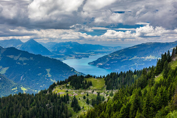 Beautiful Lake Thun and Lake Brienz view from Schynige Platte trail in Bernese Oberland, Canton of...