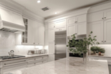 Beautiful Defocused White Kitchen. Generative AI
