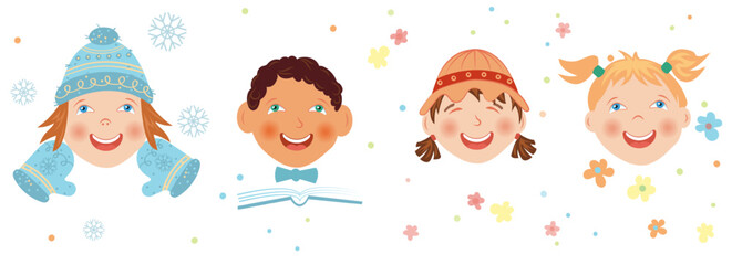 set of four happy kids.vector illustration