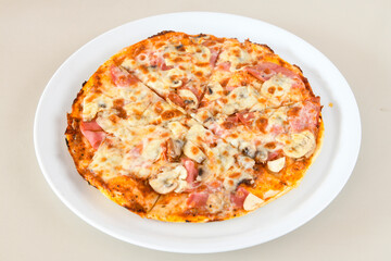 Delicious mixed pizza with rich content. Menu concept of choice and diversity. Karisik pizza