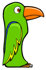 funny green cartoon parrot with big beak