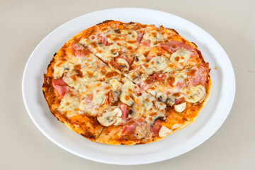 Delicious mixed pizza with rich content. Menu concept of choice and diversity. Karisik pizza