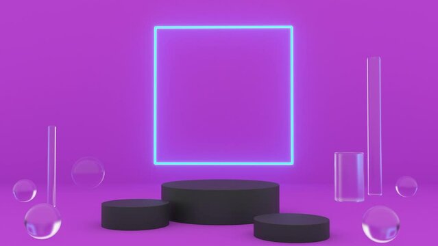 Purple mockup podium neon rectangle blink loop 
