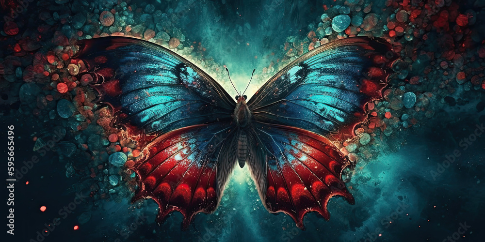 Wall mural colourful butterfly background. Generative AI image.