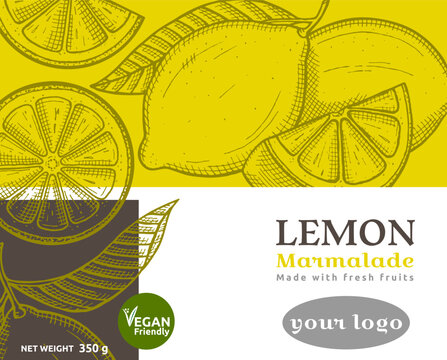 Lemon marmalade cover design. Vector Illustration. 