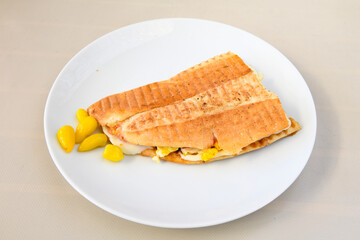 Turkish karisik atom  tost ( kasarli bazlama tost) . Sucuklu, Kasarli, kavurmali karisik tost. Flat...