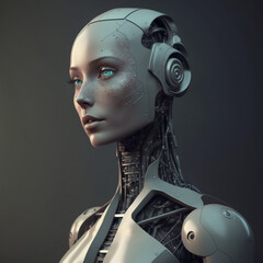 Robot woman with grey Background