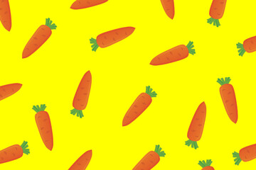 Pattern with vegetables, carrots scattered on a pastel yellow background, food concept	