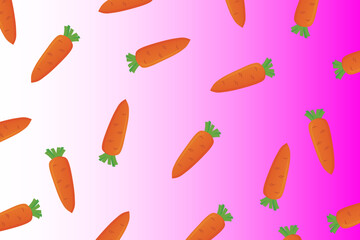 Pattern with vegetables, carrots scattered on a pastel pink background, food concept