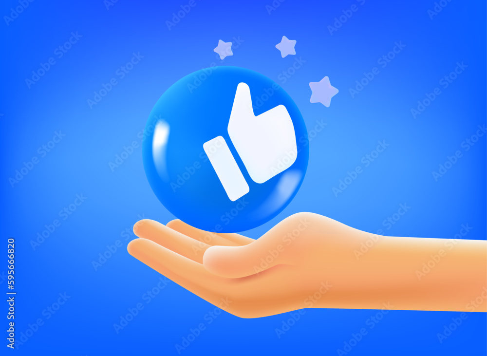 Poster Hand with social media reaction. 3d vector mobile application icon with notification