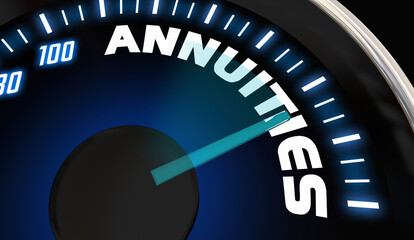 Annuities Speedometer Rising Income Retirement Savings Investment 3d Illustration - obrazy, fototapety, plakaty