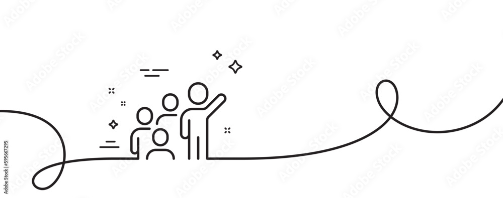 Poster leadership line icon. continuous one line with curl. group of people sign. business skill symbol. le