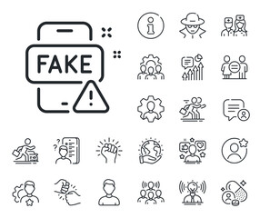 Web propaganda sign. Specialist, doctor and job competition outline icons. Fake news line icon. Wrong truth symbol. Fake news line sign. Avatar placeholder, spy headshot icon. Strike leader. Vector