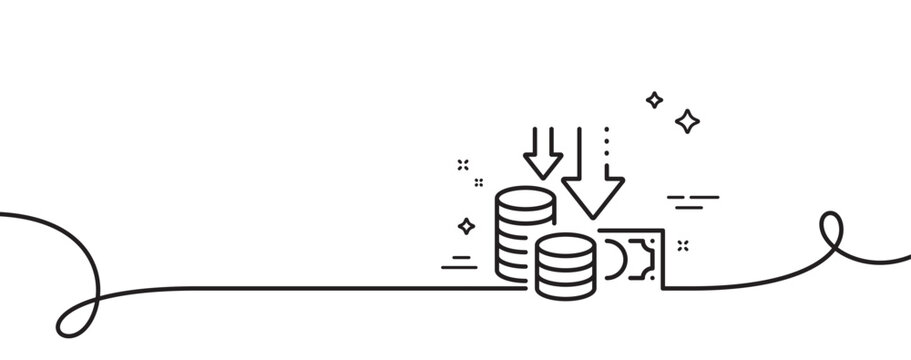 Deflation line icon. Continuous one line with curl. Price reduction sign. Reduce rate symbol. Deflation single outline ribbon. Loop curve pattern. Vector