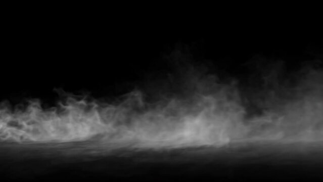 White smoke motion background. Realistic stream of steam simulation. A light fog flowing in 3d space. Seamless loop.