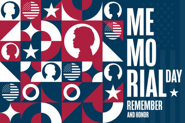 Memorial Day. Remember and Honor. Holiday concept. Template for background, banner, card, poster with text inscription. Vector EPS10 illustration.