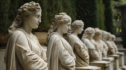 Marble statues in a garden, Greek goddess statues, AI - obrazy, fototapety, plakaty