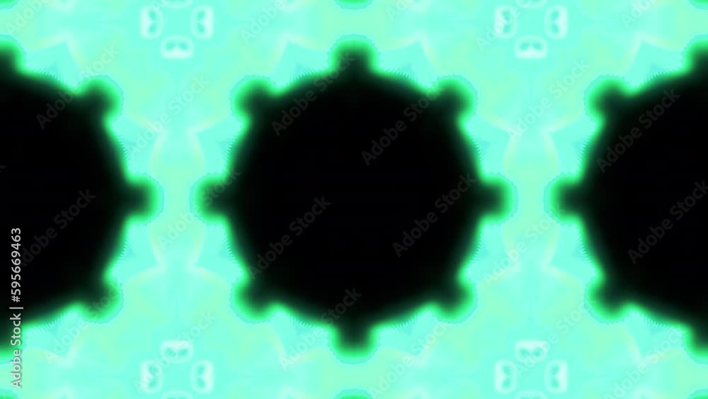 Poster kaleidoscopic pattern flashes brightly on black background. motion. bright flashes of kaleidoscopic 