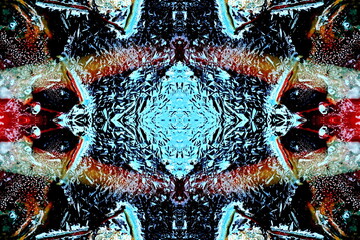 Abstract ice pattern and drawing appearing on the surface of the water when freezing. Refraction...