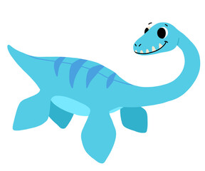 Hand drawn cartoon plesiosaurus. Cute dino