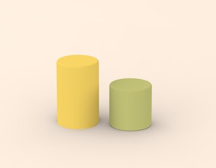 cylinder pedestal podium display yellow green in beige peachy background tech e-commerce product close up