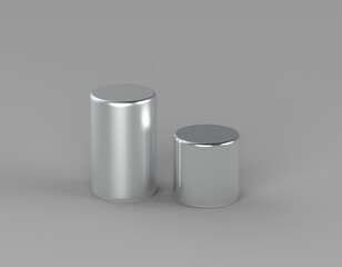 cylinder pedestal podium display silver chrome stage background tech e-commerce product close up