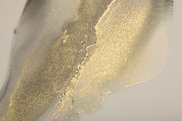 Art Abstract watercolor and Alcohol ink flow blot painting. Color canvas marble texture background. Beige and Gold glitter.