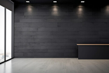 Black empty office wall with a window generative ai 