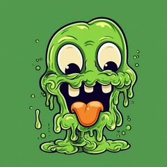 Green slime face character illustrations design, generative ai